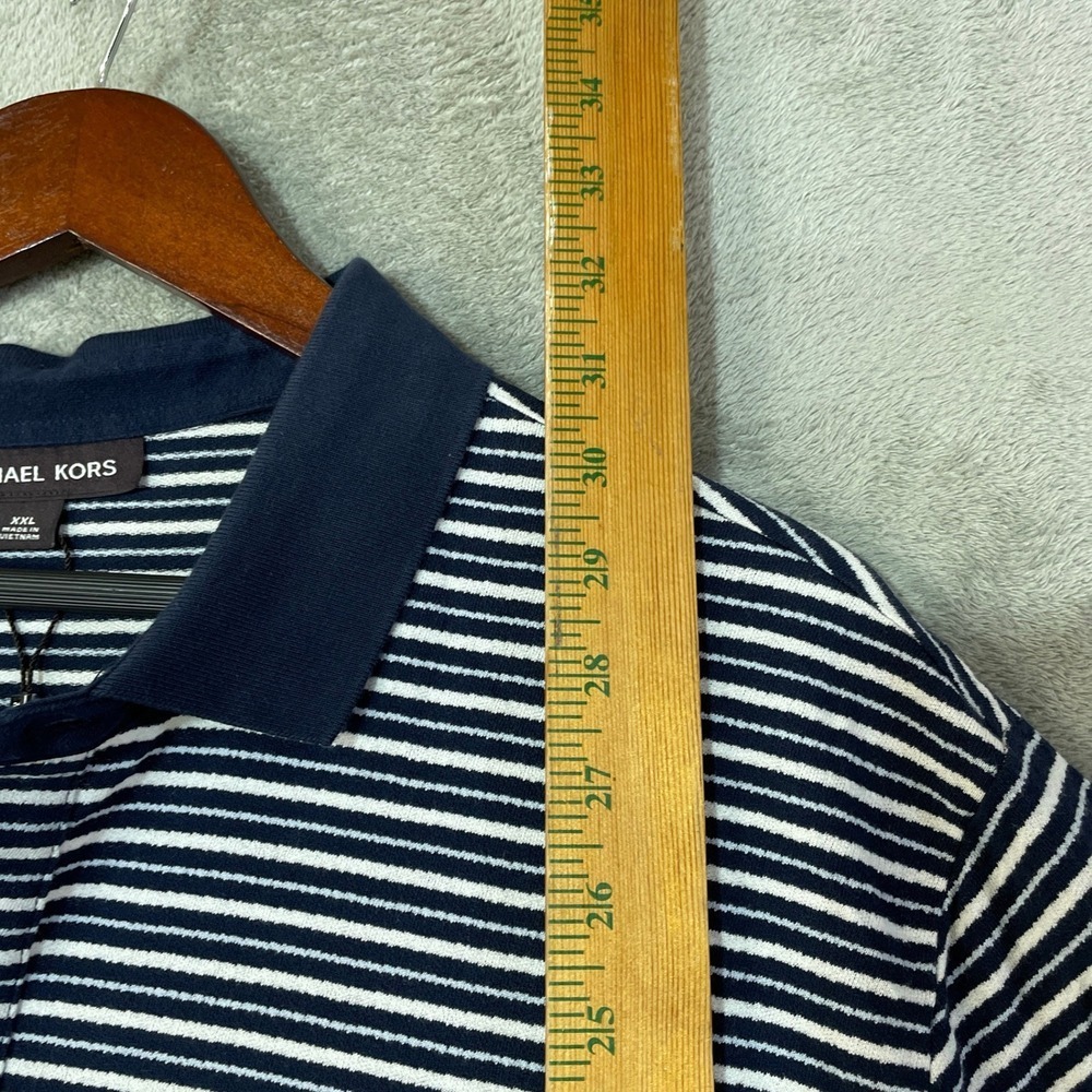 NWOT Michael Kors Polo Shirt Men's XXL Blue Cotton Silk Blend Striped Casual - Picture 3 of 8